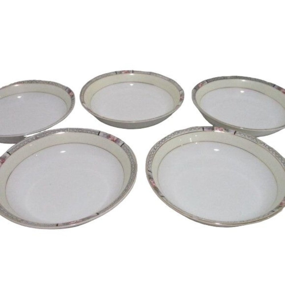 *Vintage NORITAKE Japan Rose Band Border Trim Berry Bowls - Set of 5